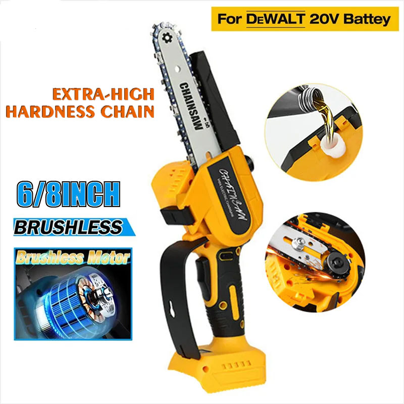Power Tools Pink - 6/8 นิ้วBrushless ChainsawสําหรับDeWALT 18/20Vแบตเตอรี่ไร้สายเลื่อยโซ่ไฟฟ้าเครื่องตัดไม้ตัดแต่งกิ่งเข้าสู่ระบบเครื่องมือ