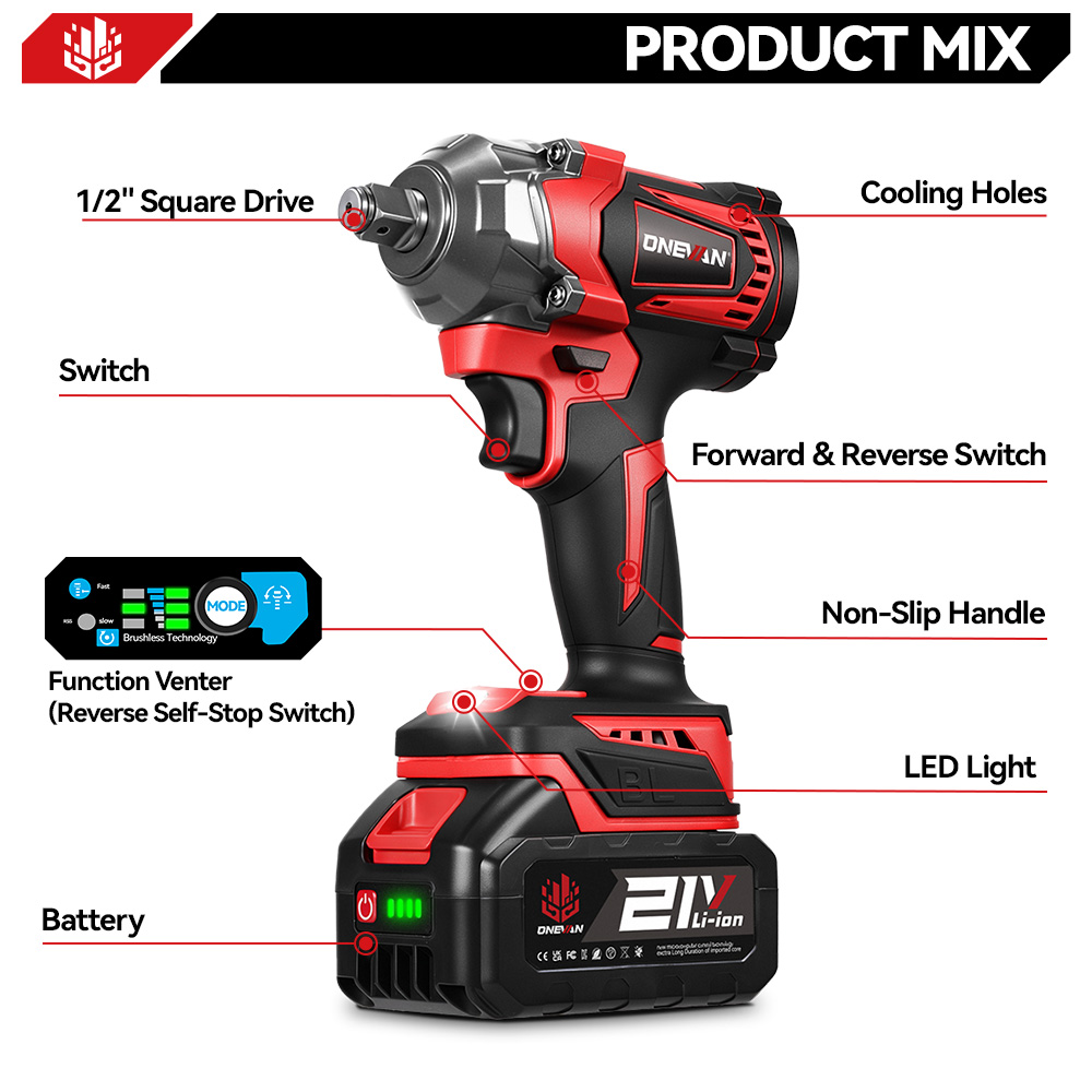 ONEVAN 1200N.M Brushless ประแจ - Power Tools Pink บทวิจารณ์และราคา